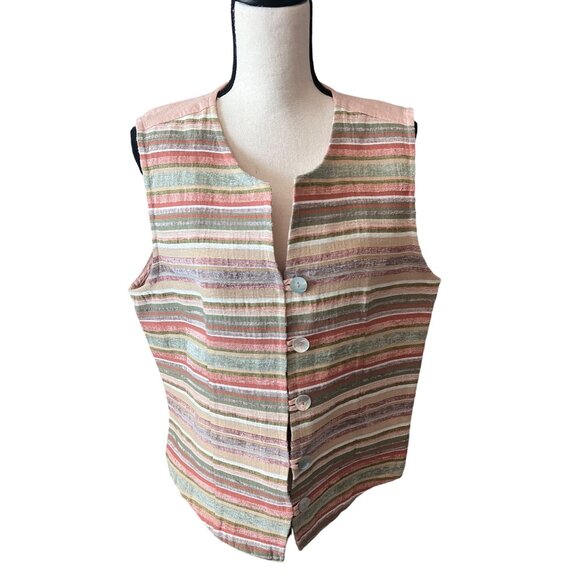 Coldwater Creek Pastel Striped Shell Button-Up Vest Multicolor Tapestry Fabric - Picture 1 of 7